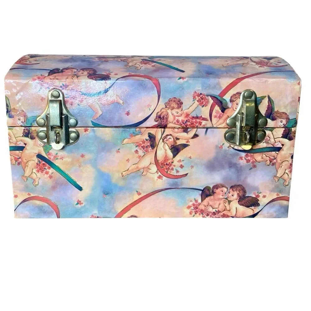 Vintage Angel Print Storage Box Treasure Chest Design Multipurpose Organizer